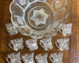 Fostoria Crystal Coin Bowl And 14 Cups