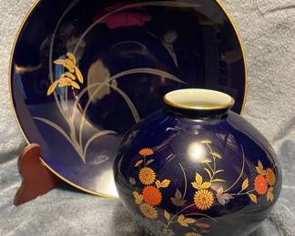 Lovely Blue Koransha Japanese Vase And Bowl