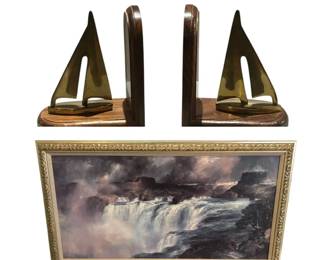 Shoshone Falls on the Snake River by Thomas Moran AND Sailboat Bookends