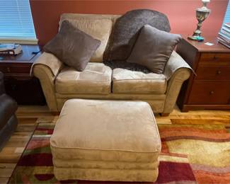 Lazy Boy Brand Sueded Microfiber Loveseat, Ottoman, Accessories