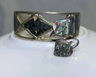 Alpaca Mexico Silver With Abalone Inlay Cuff And Ring