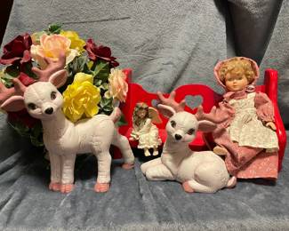 Sweet Porcelain Doll, Ceramic Deer, Angel And Floral