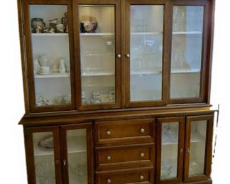 Wood Cabinet Hutch With Display Glass Doors
