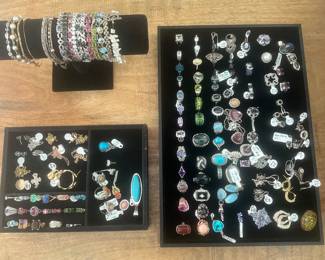Assorted sterling silver and gold jewelry - rings, bracelets, earrings