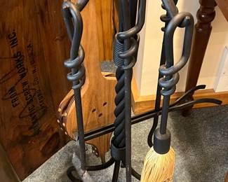 Wrought iron twisted fireplace tools