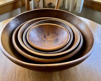 SET OF 5 NESTING WOOD BREAD MAKING AND BUTTER BOWLS PRIMITIVE - ALL PRICED INDIVIDUALLY 