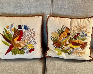 EMBROIDERED PHEASANT PILLOWS