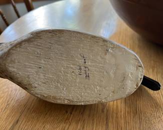 Jim Foote signed and dated wooden duck carving 1971