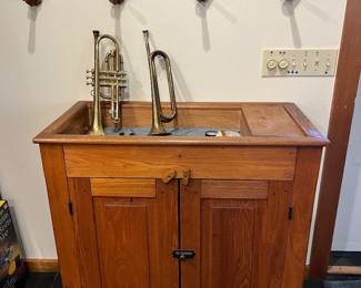 ANTIQUE VICTORIAN ERA PINE DRY SINK / WASHSTAND CABINET T - CIRCA 1880