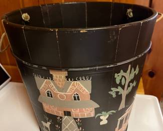 VINTAGE HAND PAINTED WOODEN PAIL BUCKET
