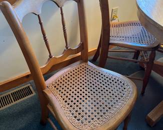 5 VICTORIAN COTTAGE STYLE MAPLE SIDE CHAIRS WITH CAIN SEATS