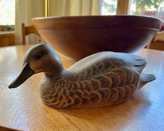 Jim Foote signed and dated wooden duck carving 1971
