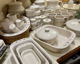 LONGABERGER WOVEN TRADITIONS BLUE & WHITE DISHES PLATES CUPS CANNISTERS CASSEROLES