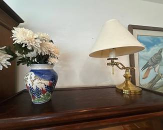 Table lamp; vase