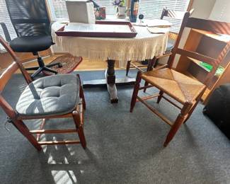 Pedestal table with eclectic chairs