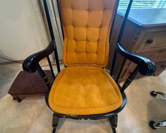 Painted rocking chair with mustard cushions