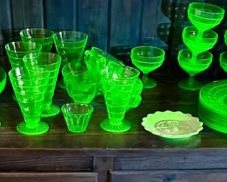 Vintage Uranium glass glowing