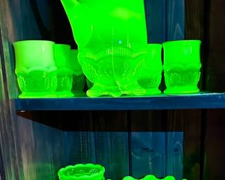 Vintage Uranium glass glowing