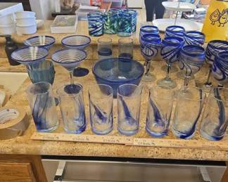 AM113Hand Blown Water Glasses Blue Collection