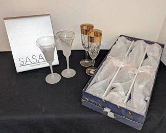 AM186Sasaki Crystal Stemware  Vintage Crystal Champagne Flutes