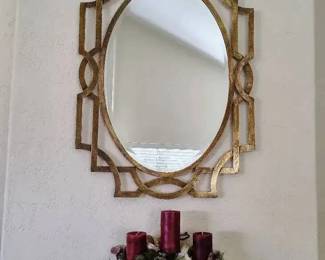 AM175Metal And Gold Framed Mirror  Candle Set