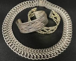 AM221VWide Silver Chain  Two Cuff Bracelets