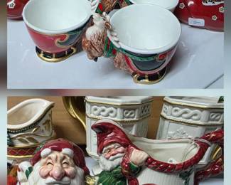 #22 Vintage and Modern Fitz and Floyd Decorative Items and Dept. 56 Santa Teapot with Three Reindeer Cups