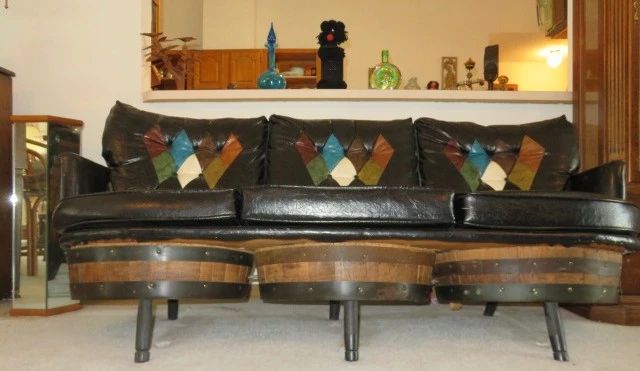 Vintage 1960's Brother's Furniture Whiskey Barrel Sofa
