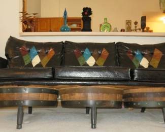 Vintage 1960's Brother's Furniture Whiskey Barrel Sofa 