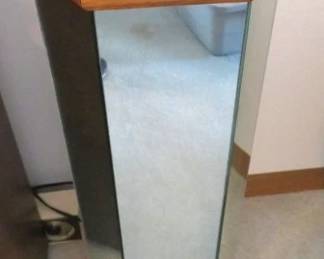 Pair 1970's Mirror & Oak Trim Hexagon Art Pedestal Stands