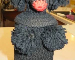 Vintage Black Crocheted Poodle Bottle Cover