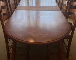 TABLE W/3-LEAVES & 6 LADDER BACK CHAIRS