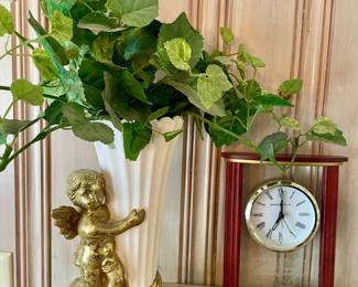 ANTIQUE GILT CHERUB VASE (2-AVAILABLE), HOWARD MILLER CLOCK