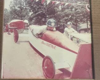 VINTAGE 1963 STARR ELECTRIC SPONSORED SOAP BOX DERBY CAR - WON 3 OF 4 RACES w/HELMET