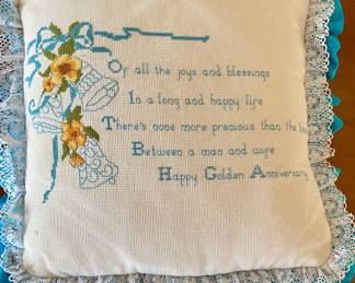 GOLDEN ANNIVERSAY CROSS-STITCH PILLOW