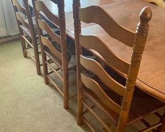 TABLE W/3-LEAVES & 6 LADDER BACK CHAIRS