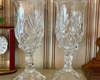 SET/2 CRYSTAL CANDLESTICKS W/GLOBES