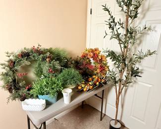 Lot #10 Huge Floral & Home Décor Lot – Faux Wreaths, Greenery, Decorative Tree, Seasonal Arrangements, Farmhouse Holiday Decor