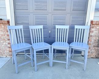 Lot #29 Set of 4 Counter Height Bar Stools – Gray Painted Wood Chairs, Kitchen Island Seating, Farmhouse Style