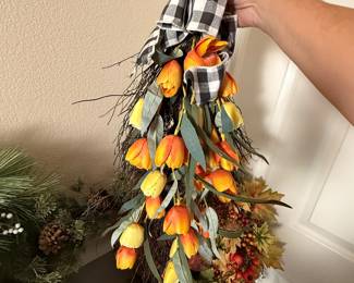 Lot #10 Huge Floral & Home Décor Lot – Faux Wreaths, Greenery, Decorative Tree, Seasonal Arrangements, Farmhouse Holiday Decor