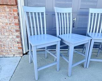 Lot #29 Set of 4 Counter Height Bar Stools – Gray Painted Wood Chairs, Kitchen Island Seating, Farmhouse Style