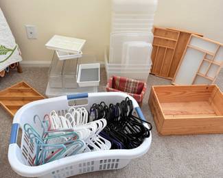 Lot #54 Huge Storage & Organization Lot – Hangers, Bins, Flatware Organizers, Wood Crates, Closet & Kitchen Storage Bundle