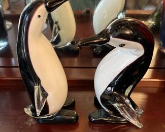 Blown glass penguin pair