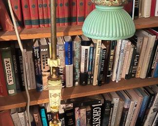 Art Deco green slag glass lamp