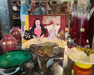 Back left: Mt St Helen's glass; back right: Czech Atelier Beranek vase