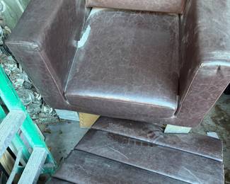 2 Leather Brown Chairs and ottoman $250.00