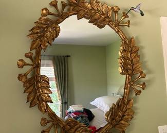 Gilt wall mirror with flowers and hummingbird