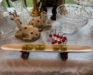 Williamsburg Global porcelain deer and glass cherries and olives!