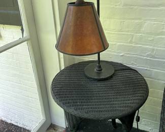 Rattan side table and lamp