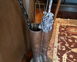 Terra cotta riding boots umbrella stand